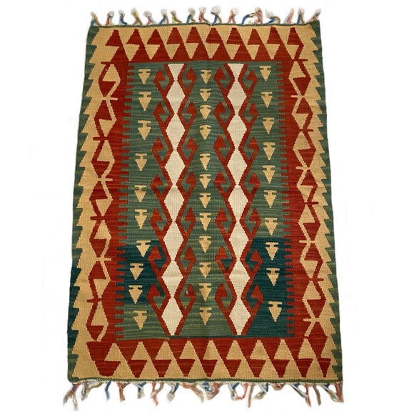 Vintage Bohemian Aztec Kilim Rug Wall Tapestry Accent Rug 50”X34” - Picture 2 of 6